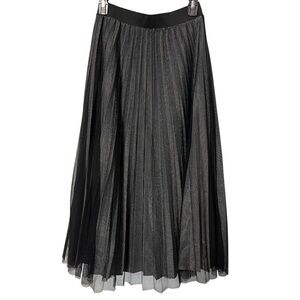 NWT Love Paris Black Metallic Shimmer Tulle Pleated Skirt